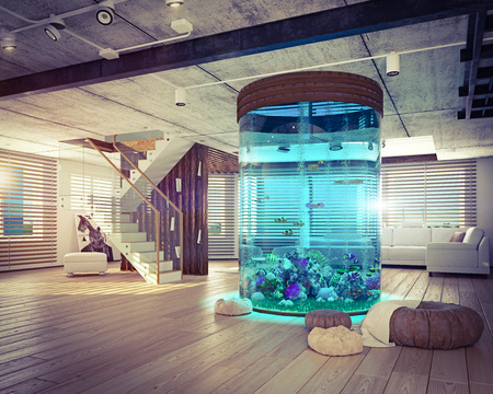 Aquarium en tour au milieu d'un loft